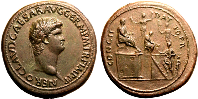 ROMAN EMPIRE. Nero. 
Bronze Sestertius, AD 64. Rome. 
Obv: NERO CLAVDIVS CAESA...