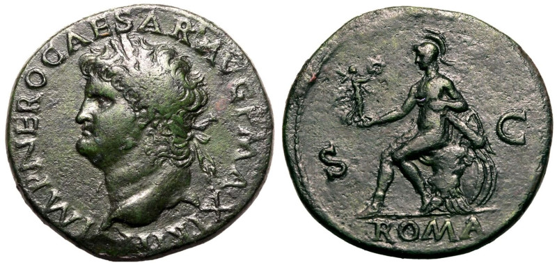 ROMAN EMPIRE. Nero. 
Bronze Sestertius, AD 67. Lugdunum. 
Obv: IMP NERO CAESAR...