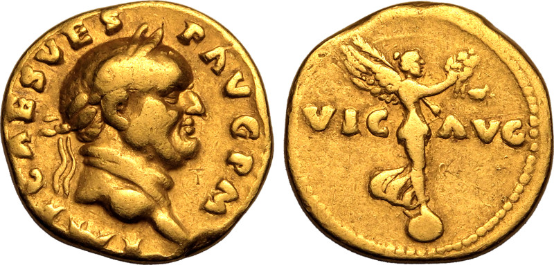 ROMAN EMPIRE. Vespasian. 
Gold Aureus, AD 71. Rome. 
'Judaea Capta' commemorat...