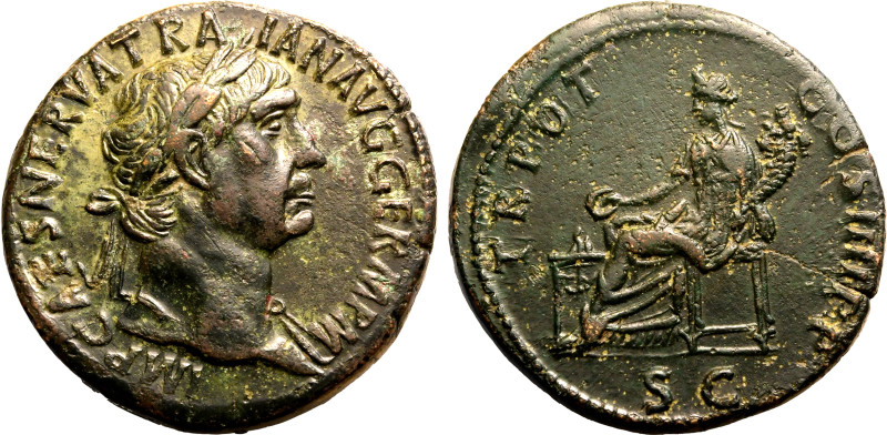 ROMAN EMPIRE. Trajan. 
Bronze Sestertius, AD 101-102. Rome. 
Obv: IMP CAES NER...