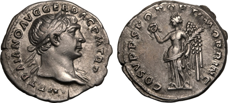 ROMAN EMPIRE. Trajan. 
Silver Denarius, AD 103-111. Rome. 
Obv: IMP TRAIANO AV...