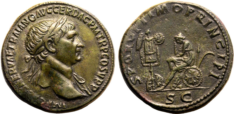 ROMAN EMPIRE. Trajan. 
Bronze sestertius, AD 108-110. Rome. 
Obv: IMP CAES NER...