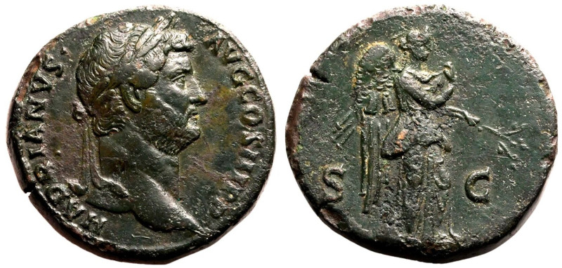 ROMAN EMPIRE. Hadrian. 
Bronze Sestertius, AD 136. Rome. 
Obv: HADRIANVS AVG C...