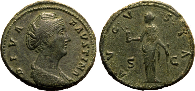 ROMAN EMPIRE. Diva Faustina I (wife of Antoninus Pius). 
Bronze Sestertius, aft...