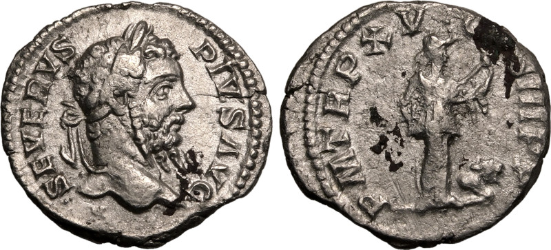 ROMAN EMPIRE. Septimius Severus. 
Silver Denarius, AD 207. Rome. 
Obv: SEVERVS...