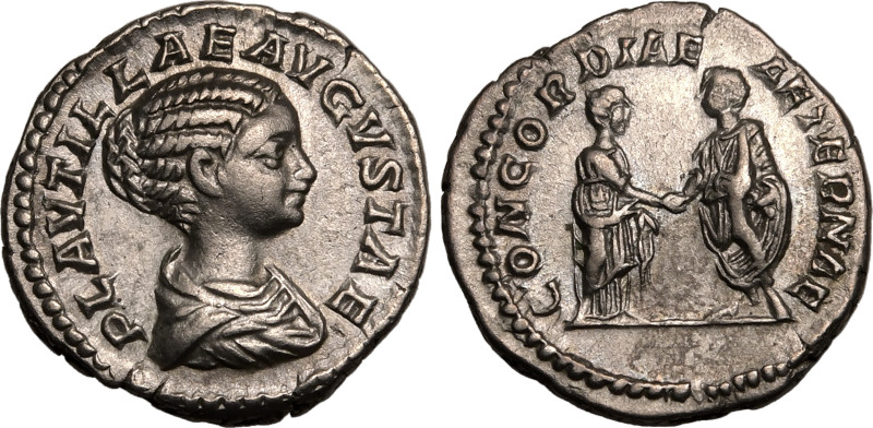 ROMAN EMPIRE. Plautilla (wife of Caracalla). 
Silver Denarius, AD 202-205. Rome...