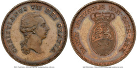 Christian VII copper Proof Pattern 1/3 Speciedaler ND (1799) PR63 Brown NGC, Sieg-48, H-18. An incredibly scarce Pattern issue struck to Proof quality...