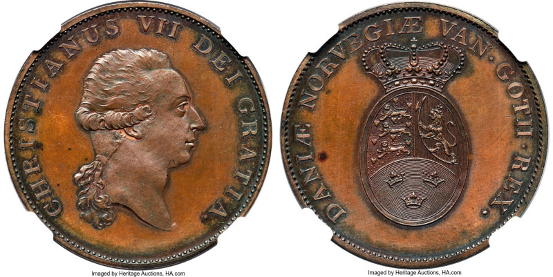 Christian VII copper Proof Pattern Speciedaler ND (1799)-SOHO PR64 Brown NGC, Si...