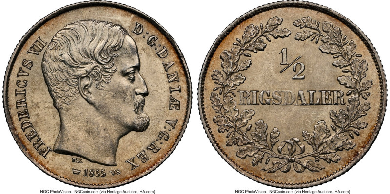 Frederik VII 1/2 Rigsdaler 1855 FK-VS MS63 NGC, Copenhagen mint, KM759. HID09801...