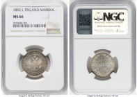 Russian Duchy. Nicholas II Markka 1892-L MS66 NGC, Helsinki mint, KM3.2. Water appearances abound this decidedly pristine selection, bested by just tw...