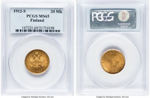 Russian Duchy. Nicholas II gold 20 Markkaa 1912-S MS65 PCGS, Helsinki mint, KM9.2. Enhanced by uninterrupted cartwheel luster. HID09801242017 © 2024 H...