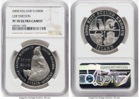 Republic silver Proof "Leif Ericson Millennium" 1000 Kronur 2000 PR70 Ultra Cameo NGC, KM37, Sieg-113. Commemorating a millennium since Leif Ericson's...