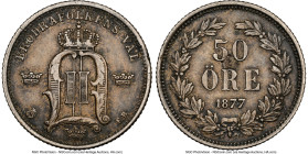 Oscar II 50 Ore 1877-EB XF40 NGC, KM740. A key to this minor series and one increasingly difficult to locate without modifier as witnessed here, with ...