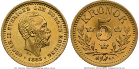 Oscar II gold 5 Kronor 1883-EB UNC Details (Private Countermark) NGC, KM756. HID09801242017 © 2024 Heritage Auctions | All Rights Reserved