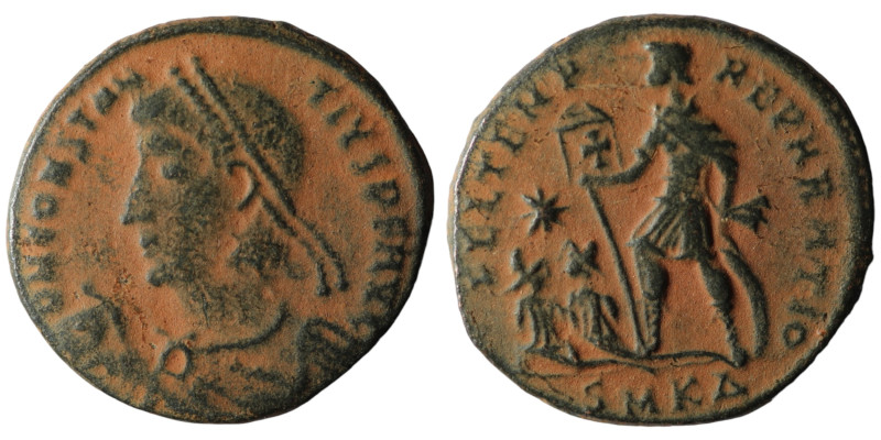 Constantinus II. (337-361 AD). Follis. Cyzicus. Obv: D N CONSTANTIVS P F AVG. di...