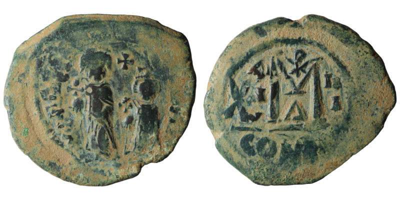 Heraclius and Heraclius Constantine. (610-641 AD) Æ Follis. Constantinople. Obv:...