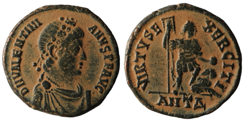 Valentinian II. (392-395 AD). Follis. Antioch. Obv: DN VALENTINIANVS PF AVG. dia...