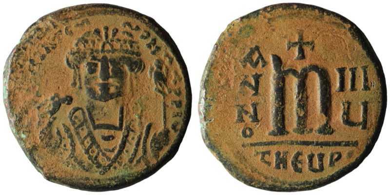 Tiberius II. Constantine. (578-582 AD). Follis. Theoupolis. Obv: cuirassed bust ...