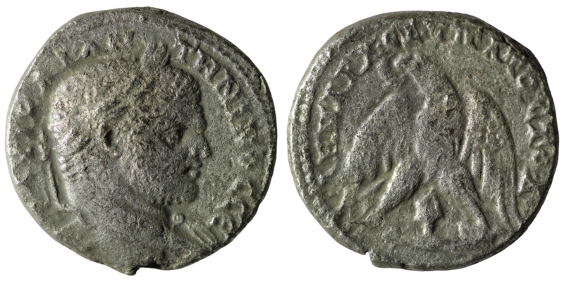 Caracalla. (215-217 AD). Billon Tetradrachm. Phoenicia. Tyre. Obv: cuirassed bus...