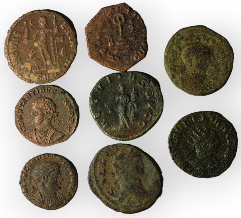 Lot of 8 ancient bronze coins. sold as seen, no return.