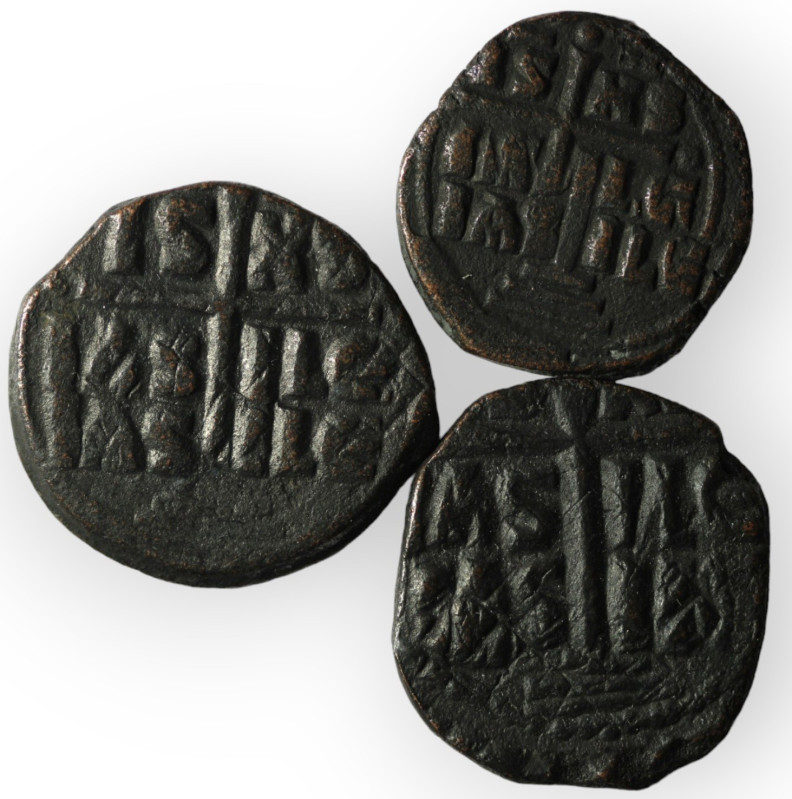 Lot of 3 Byzantine bronze Follis. repatinated. sold as seen, no return.