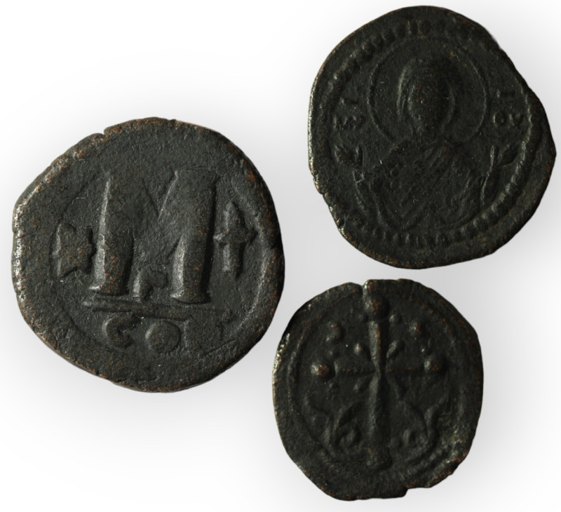 Lot of 3 Byzantine bronze Follis. repatinated. sold as seen, no return.