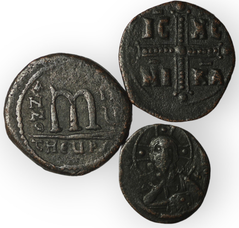 Lot of 3 Byzantine bronze Follis. repatinated. sold as seen, no return.