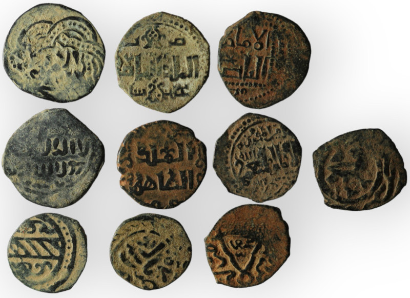 Lot of 10 islamic bronze coins. artifcial sandpatina. sold as seen, no return.