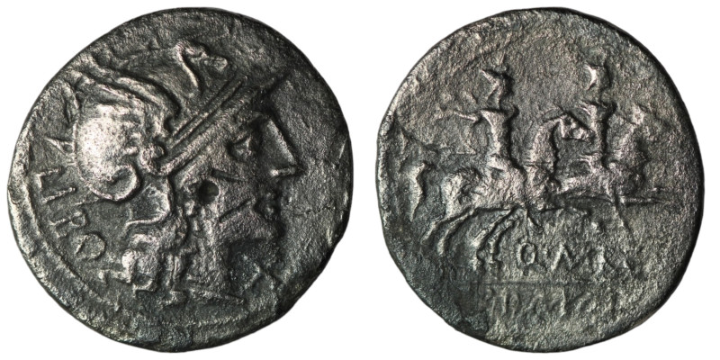 Q. Marcius Libo. (148 BC). AR Denar. Rome. Obv: head of Roma right. Rev: Dioscou...