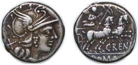 Rome Roman Republic (ancient) 138 BC AR Denarius (Renia: Caius Renius; C RENI ROMA) Silver Rome Mint 3.85g VF RRC 231/1 CRR 432 RSC 1 RCV I 108 RBW 96...