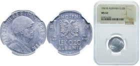 Albania Italian occupation 1941 R 0.20 Lek - Victor Emmanuel III Stainless steel Rome Mint (1400000) 4g NGC MS 62 KM 29