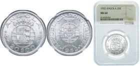 Angola Portuguese Overseas Province 1952 20 Escudos Silver (.720) Lisbon Mint (1003150) 10g NGC MS 64 KM 74