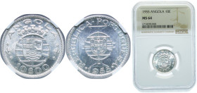 Angola Portuguese Overseas Province 1955 10 Escudos Silver (.720) (1977000) 5g NGC MS 64 KM 73