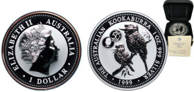 Australia Commonwealth 1999 P100 1 Dollar - Elizabeth II (4th Portrait - Australian Kookaburra, Belgian 50 Frank privy mark) Silver (.999) Perth Mint ...
