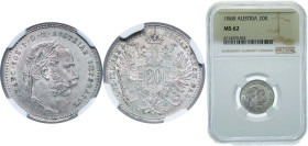 Austria Austro-Hungarian Empire 1868 20 Kreuzers - Francis Joseph I Silver (.500) Vienna Mint (29621005) 2.7g NGC MS 62 KM 2212