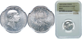 Austria Austro-Hungarian Empire 1908 1 Corona - Francis Joseph I (Reign) Silver (.835) Vienna Mint (4784992) 5g NGC MS 62 KM 2808