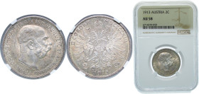 Austria Austro-Hungarian Empire 1913 2 Corona - Francis Joseph I Silver (.835) Vienna Mint (7256002) 10g NGC AU 58 KM 2821 Schön 20