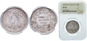 Bolivia Republic 1893 PTS CB ½ Boliviano / 50 Centavos Silver (.900) Potosi Mint (3147120) 12.5g NGC XF 45 KM 161