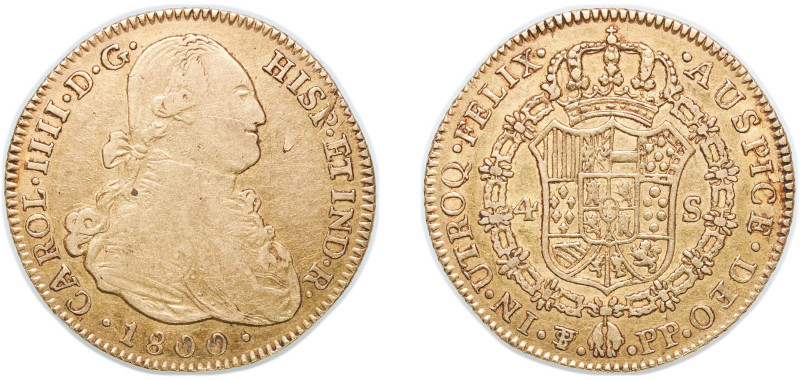 Bolivia Spanish colony 1800 PTS PP 4 Escudos - Carlos IV Gold (.875) Potosi Mint...