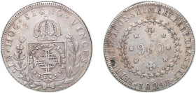 Brazil Empire 1824 R 960 Réis - Pedro I Silver (.896) Rio de Janeiro Mint (600000) 26.56g VF KM 368.1