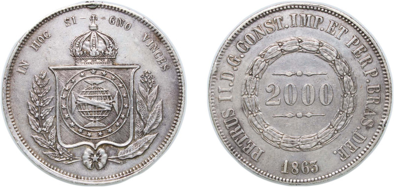 Brazil Empire 1863 2000 Réis - Pedro II Silver (.917) Rio de Janeiro Mint 25.41g...