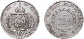 Brazil Empire 1863 2000 Réis - Pedro II Silver (.917) Rio de Janeiro Mint 25.41g XF Mount Removed KM 466 Bentes 590