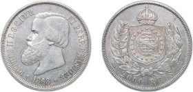 Brazil Empire 1868 2000 Réis - Pedro II Silver (.900) 25g AU KM 475