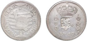 Brazil Portuguese colony 1809 640 Réis - John, Prince Regent (Countermarked 600 Réis of Province of Minas Gerais, Joseph I, Rio de Janeiro Mint, 1758)...