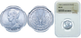 Cameroon French Cameroon French colony 1948 1 Franc Aluminium Paris Mint (8000000) 1.3g NGC MS 64 KM 8 Lec 20 Schön 8