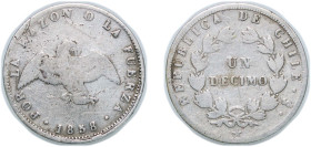 Chile Republic 1858 So 1 Décimo Silver (.900) Santiago Mint (540000) 2.42g F KM 124