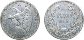 Chile Republic 1895 So 1 Peso Silver (.835) Santiago Mint (6086000) 20g XF KM 152.1