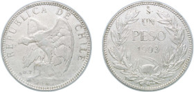 Chile Republic 1903 So 1 Peso Silver (.700) Santiago Mint (372000) 19.97g XF KM 152.2