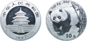 China People's Republic of China 2001 10 Yuan (Panda) Silver (.999) (250000) 31.22g UNC KM 1365