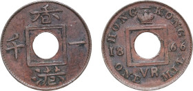 China Hong Kong British colony 1866 1 Mil - Victoria Bronze Heaton and Sons / The Mint Birmingham Limited (20000000) 1.02g VF KM 3